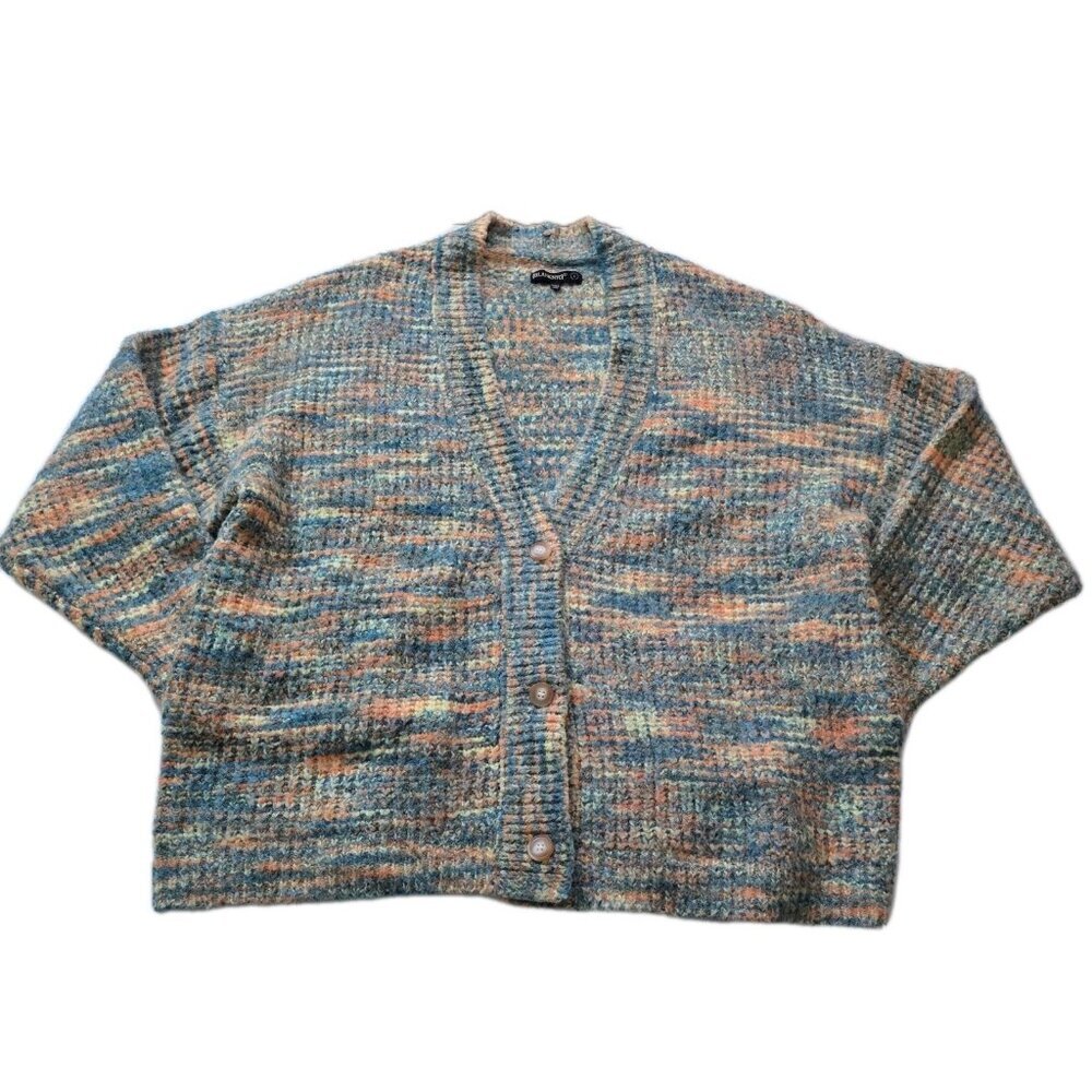 BLANKNYC Cardigan Women L Multi Marled Chunky Knit Wool Blend Buttons Pockets